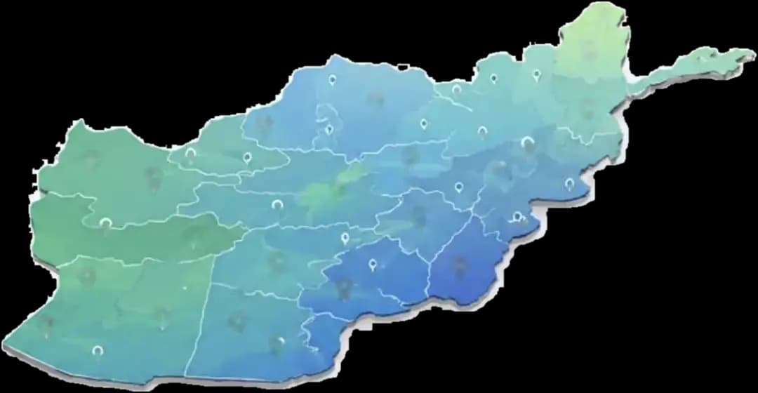 Map of Afghanistan showing WASL coverage across 34 provinces and 400 districts